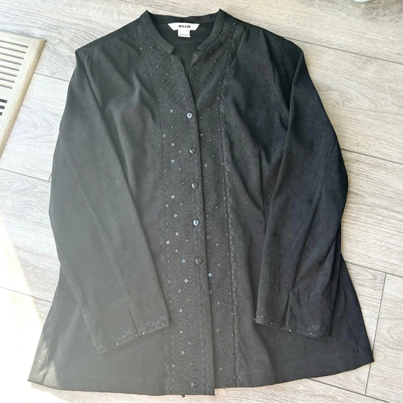 Vintage Alia Black Sequins Beads Accents Faux Suede Jacket - Picture 4 of 15